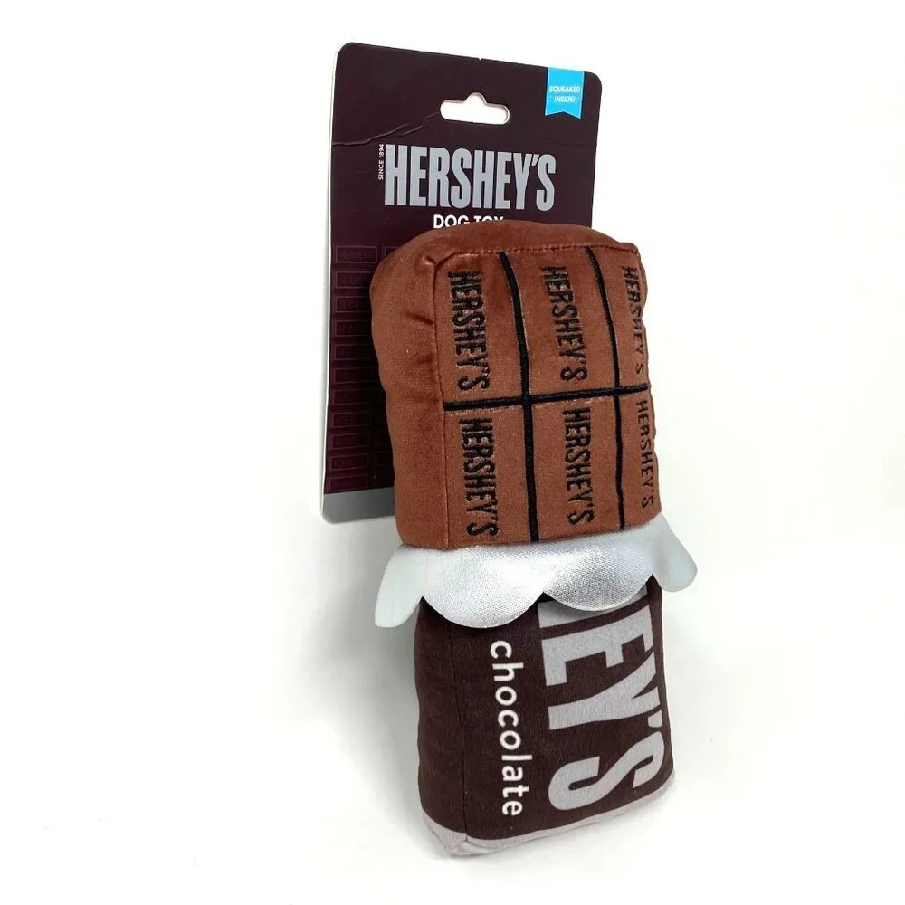 HERSHEY'S Candy Bar Dog Plush Chew Toy Squeaker Brown Play Fetch Entertain